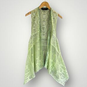 🎉5 for $45🎉 Blue Rain Frencascas Vest Open Top Crochet Knit Green Size M/L